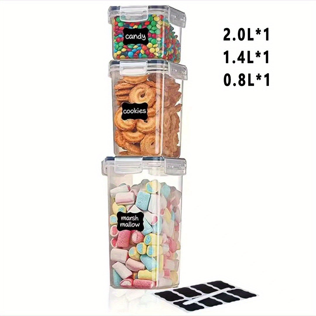 Food storage containers in sets of 3, 6, 7, or 9 with lids. Perfect for storing candy, biscuits, tea, pet snacks, and organizing your kitchen pantry. Canisters are great for preserving cereal, pasta, flour, sugar, and other dry foods. Essential home