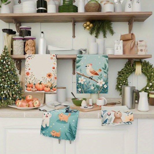 Set of four tea towels measuring 18 by 66.04 cm, ideal for adding a festive touch to your kitchen décor during Christmas. These soft towels are perfect for winter and make great gifts.