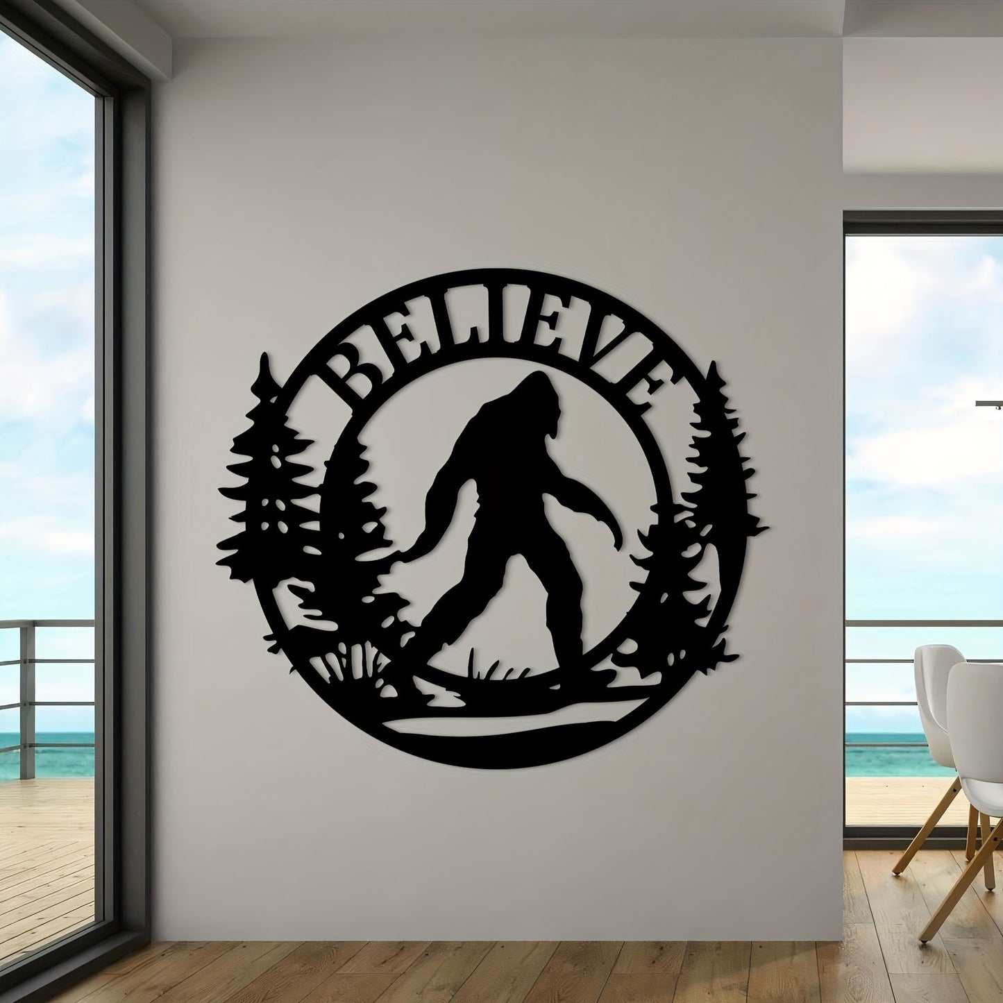 Customized Metal Bigfoot Wall Art - Personalized Forest Landscape with Name, Mythical Mountain Creature Silhouette Decoration for Home, Suitable for ages 14 and up