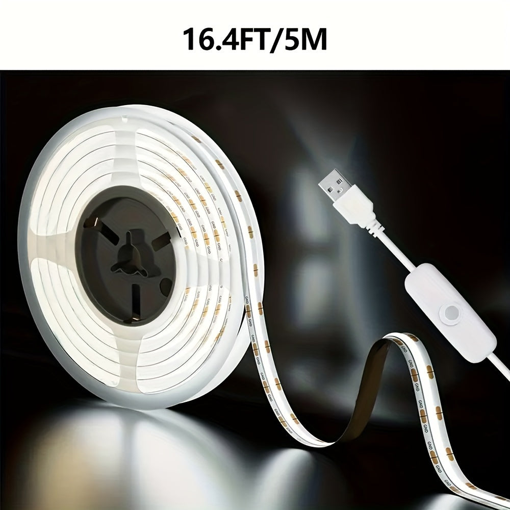 5V COB LED light belt with USB wire switch, suitable for various indoor and outdoor lighting applications.