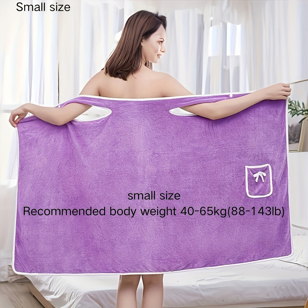 Soft coral fleece bath towel with pockets, quick-dry and absorbent, perfect for sauna and shower, with bowknot detail, size 80.01x129.54cm.