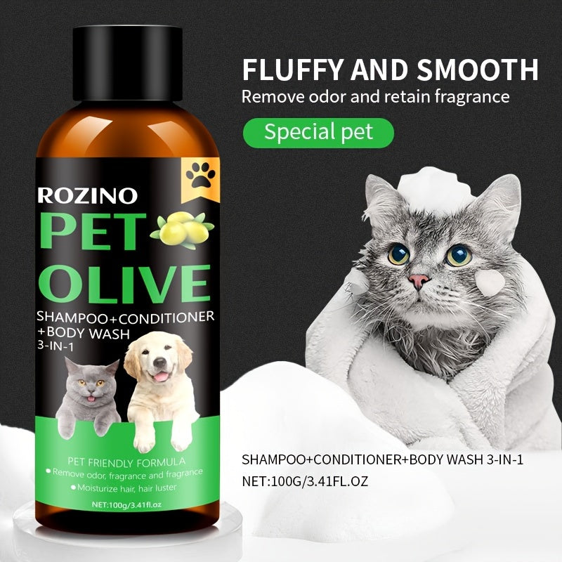 ROZINO 3-in-1 Pet Grooming Shampoo & Conditioner with Fruit Oil Formula for Soft Fur, Long-Lasting Fragrance. Suitable for Cats & Dogs, Penetrates Skin for Dual Care and Fluffy Results.