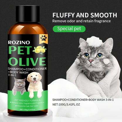 ROZINO 3-in-1 Pet Grooming Shampoo & Conditioner with Fruit Oil Formula for Soft Fur, Long-Lasting Fragrance. Suitable for Cats & Dogs, Penetrates Skin for Dual Care and Fluffy Results.