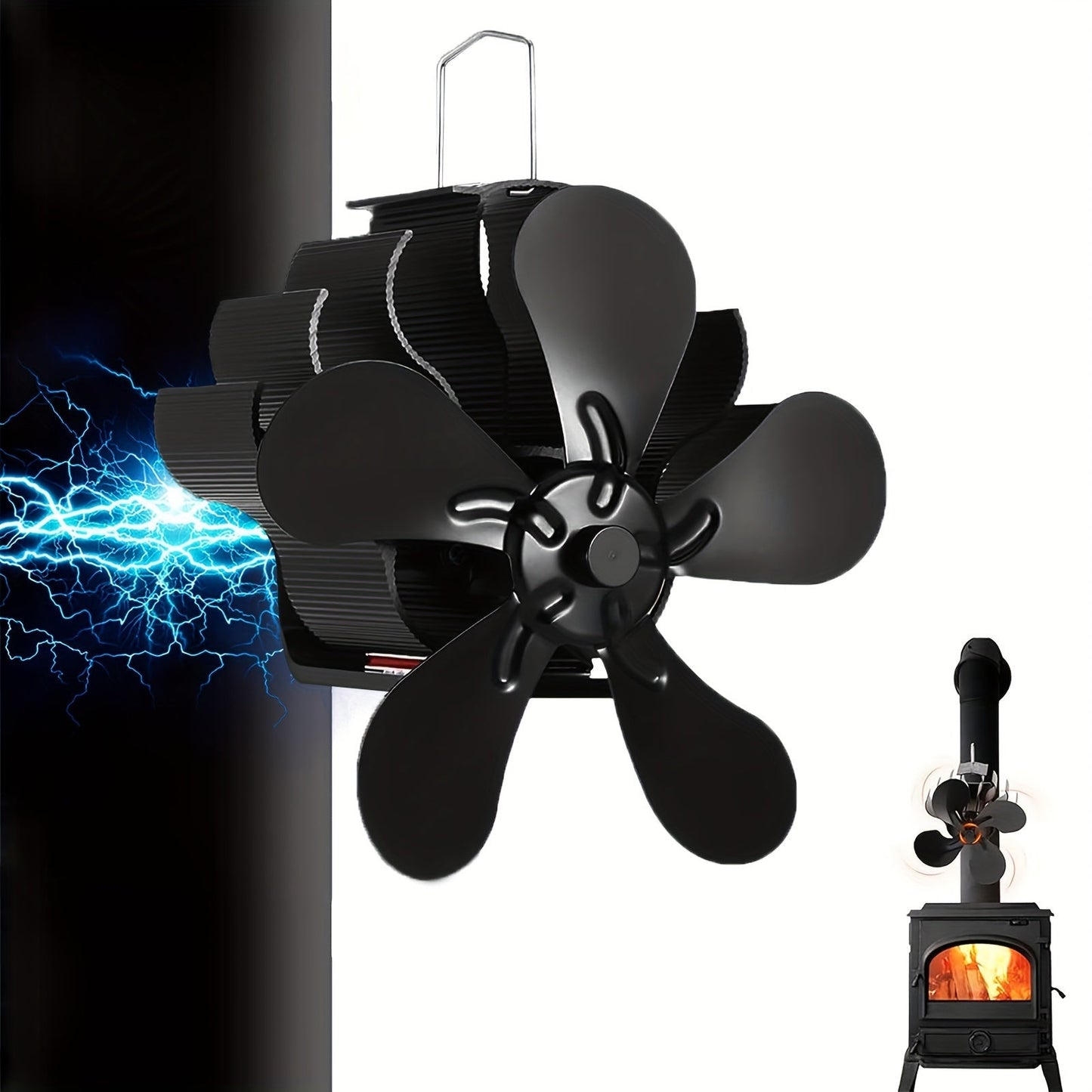 Wood Stove Fan - Heat Powered Magnetic Suction Hanging Non Electric 5 Blade Fireplace Fan - Essential Fireplace and Wood Stove Accessories for Fall and Winter - Perfect Thanksgiving, Halloween, Christmas Gift