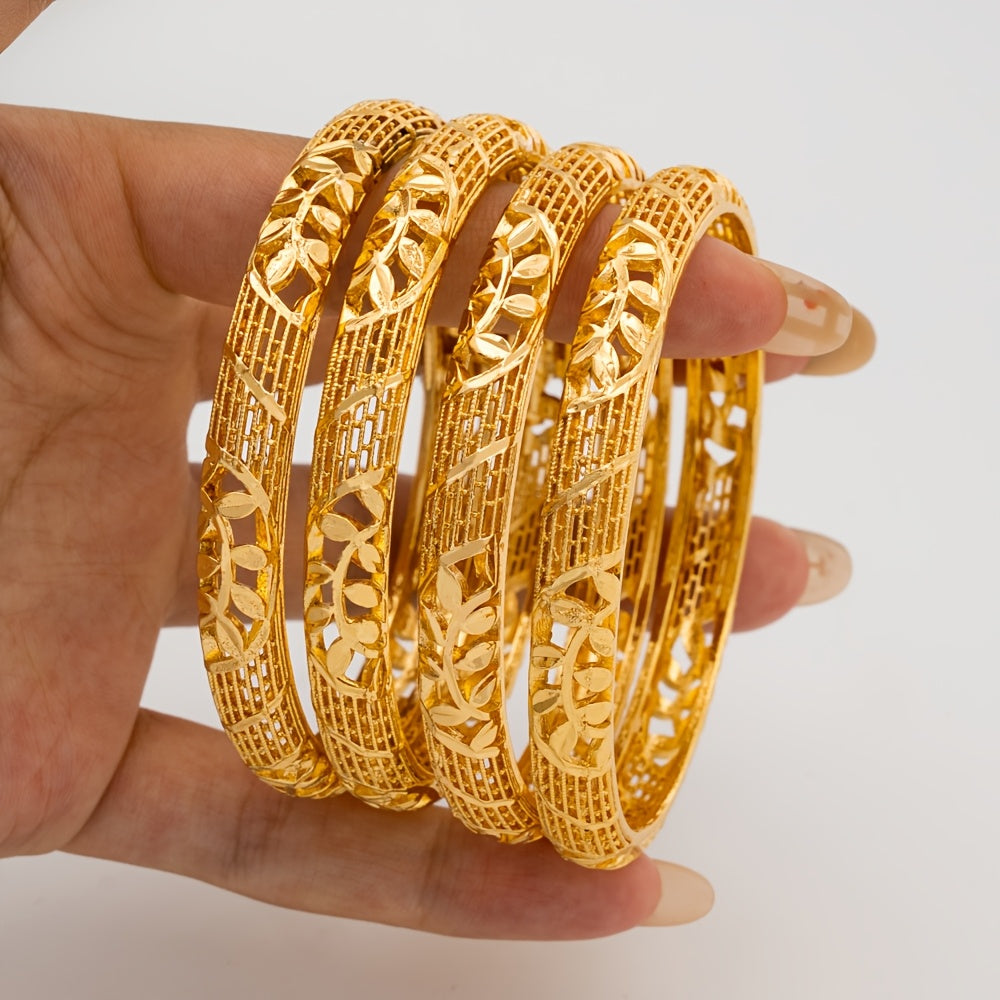 Set of 4 elegant luxury bangles inspired by Dubai, featuring intricate filigree design crafted from high-quality alloy. Perfect for brides, festivals, Nigerian weddings, and as a thoughtful Thanksgiving gift. A versatile accessory suitable for all