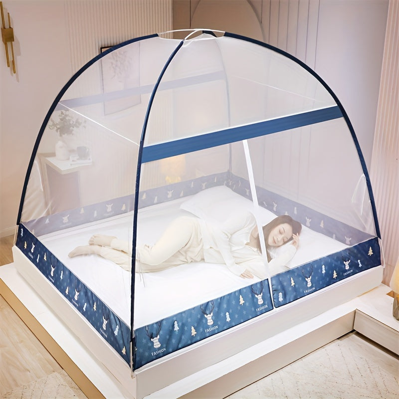 1pc Pop-Up Mongolian Yurt Mosquito Net: Quick setup, 360° all-round protection, large space cartoon tent bed canopy, summer bedroom bedding home fashion decor, dust-proof cover.