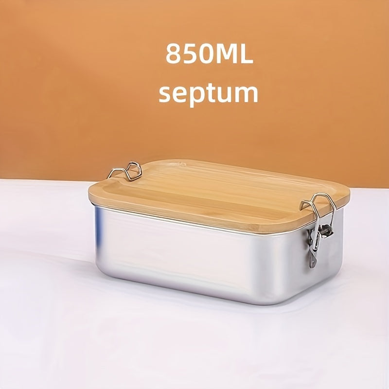 Portable Lunch and Snack Food Container - Bamboo Lid Stainless Steel Bento Box