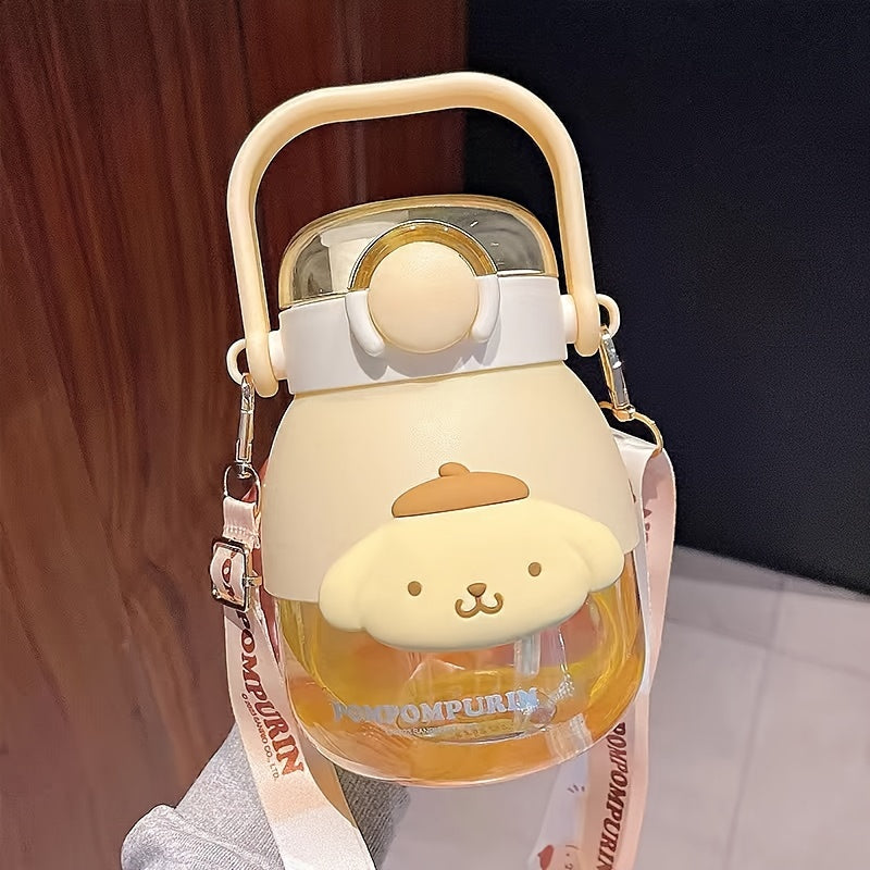 Large 35.5oz Sanrio water bottle featuring Kuromi & Melody designs. Leakproof with straw, portable for travel & fitness. Made of Tritan material, hand-wash only.