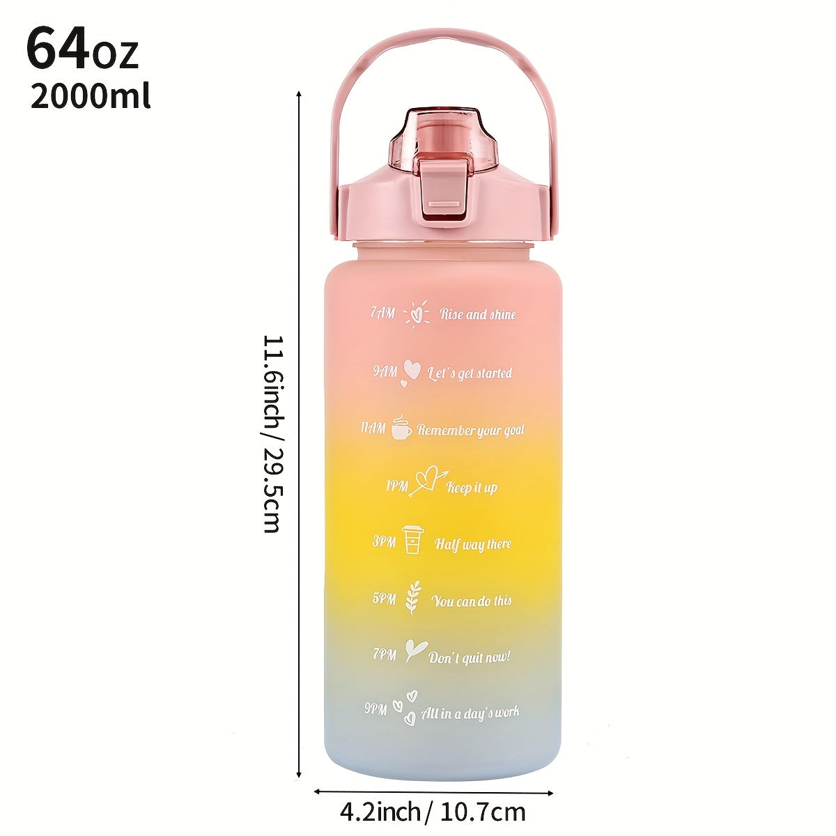 Lightweight sports water bottle with straw, gradient color, motivational phrases, large capacity, BPA-free, ideal for hiking and camping.