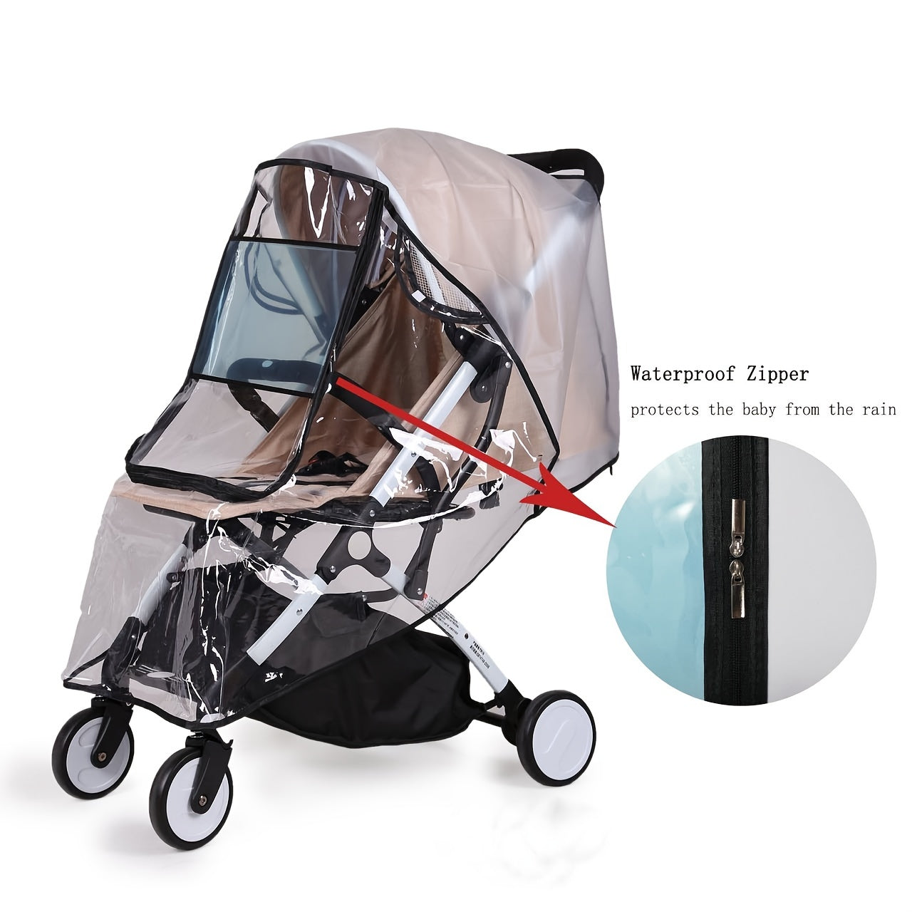 Protect your baby from the elements with a breathable, windproof, and rainproof cover for your stroller. This cover features a U-shaped zipper door and side ventilation for easy access and airflow. Suitable for use in all seasons, it will keep your