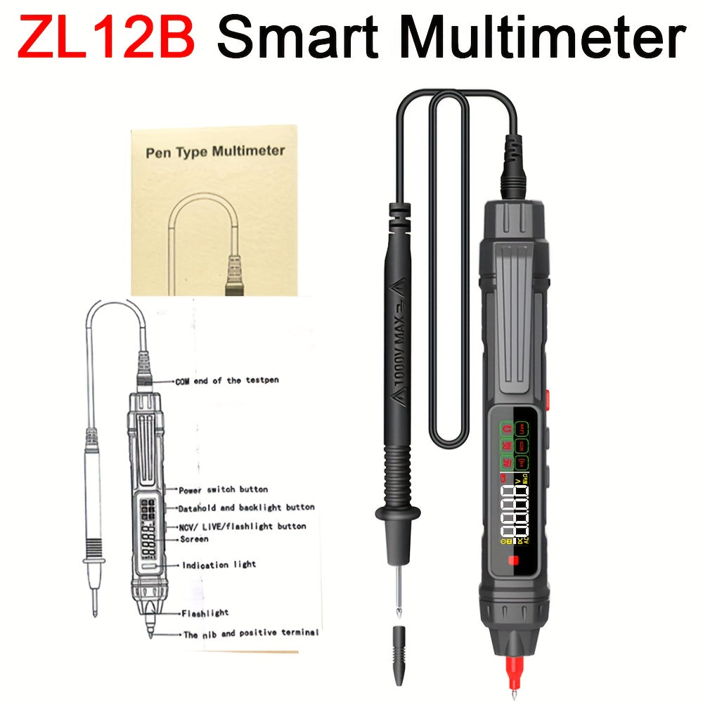 ZLLJMETER Digital Pen Multimeter: Auto Range, Non-Contact Voltage & Resistance Testing, High Precision (0.1), Battery Powered, Plastic, for Industrial Measurements, Battery Not Included.