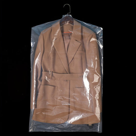 Transparent Suit Dust Cover Bags, Set of 50: Plastic Hanging Clothes Storage Bags for Shirts, Suits, Dresses, and Coats. Portable Dust Proof Garment Bags for Organizing Household Items in the Bedroom, Closet, Wardrobe, Home, or Dorm.