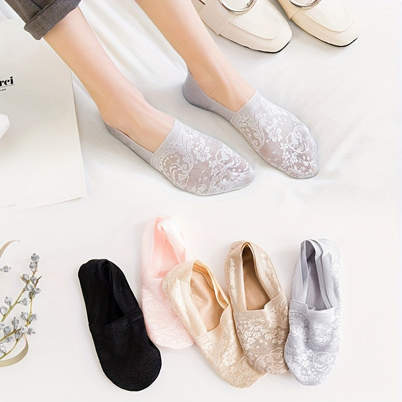 5 pairs of comfy lace invisible socks for women, low cut and breathable.