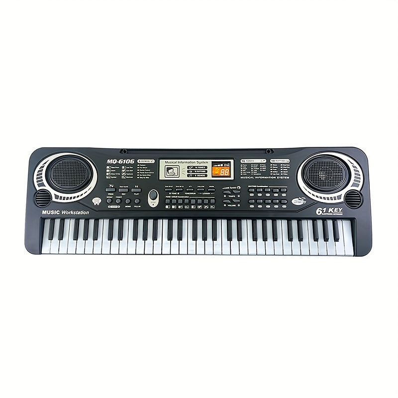 61-Key Music Workstation Digital Piano Keyboard with Microphone for beginner and enthusiasts. Interactive learning tool in multicolor, non-electric, and durable plastic body.