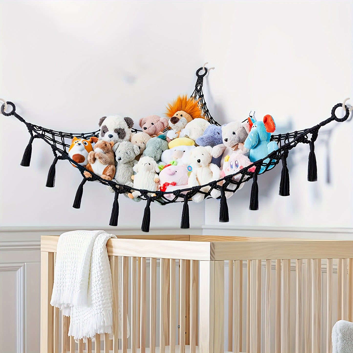 1Pack Macrame Hanging Net Hammock for Stuffed Animals - Storage Organizer for Toys and Aesthetic Room Decor