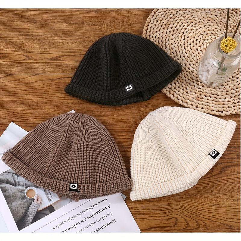 One-piece Basic Fisherman Beanie, Gender-neutral Solid Color Knit Hat, Stylish Coldproof Skull Hat, Ribbed Beanie for Both Women and Men