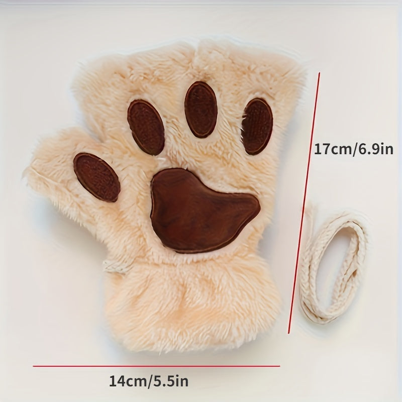 Soft, warm, and comfortable Cozy Cat Claw Plush Half-Finger Gloves - Perfect for Autumn/Winter | A Cute Fashion Statement for Women