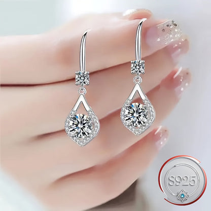 S925 Sterling Silver Dangle Earrings featuring Synthetic Cubic Zirconia Teardrop Design, Suitable for Daily Wear and Gifting, Great for Valentine's Day - Elegant Women's Fashion Accessory