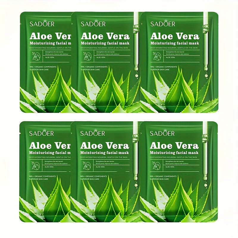 Adult Aloe Vera Facial Masks: 3-6pcs - Moisturizing Face Sheets with Glycerin, Nicotinamide & Trehalose - Alcohol-Free, Fragrance-Free, Hydrating for All Skin Types - Perfect for Home &