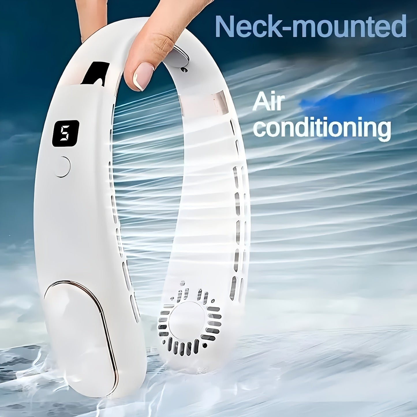 Stay cool on-the-go with our Portable USB Neck Fan equipped with adjustable speed settings and a digital display. This quiet and leafless mini fan comes in White, Blue, and Pink, making it perfect for outdoor activities and students alike. Give the gift