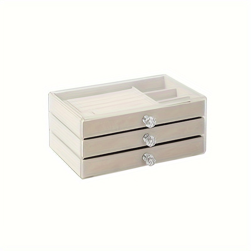 3-Layer Acrylic Jewelry Box with Flannel Lining and Large Capacity Drawer Organizer | Transparent Design with Dust Protection | Ideal for Earrings, Necklaces, and Rings.