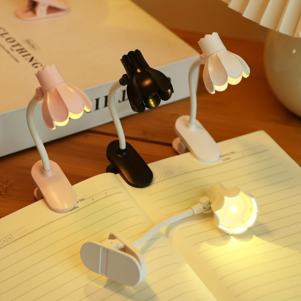 Portable Creative Flower Shaped Clip-on Book Light with Adjustable Arm and LED Mini Lamp, Ideal for Reading and Desktop Decoration. Comes with Battery.