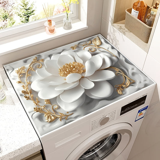 Flower print washing machine dust cover mat, 50.04x59.94 cm, non-electric, for laundry and kitchen.