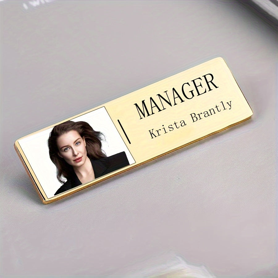 Unique Personalized Name Tag Pin – Sophisticated Stainless Steel Badge with Custom Engraving, Simple and Elegant Design, Fun Slogan Option for Company Identification – Square Badge Ideal for Executives and Industry Experts.