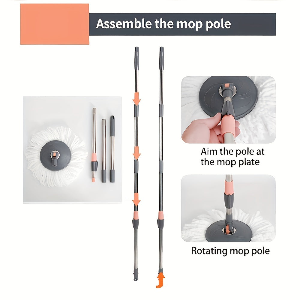 The Spin Mop and Bucket Set includes 3 replacement heads and features stainless steel construction. It can be used for both wet and dry cleaning on hardwood, tile, and marble floors. The easy water separation system ensures efficient cleaning.