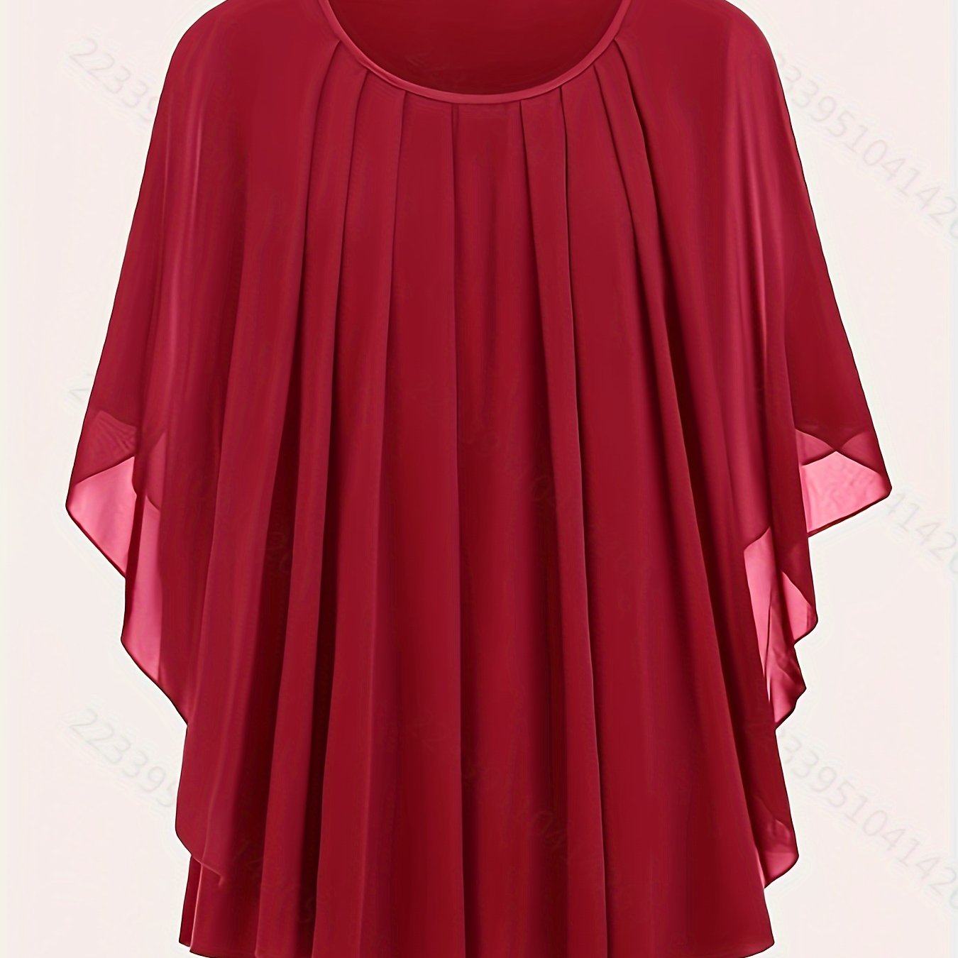 Solid pleated top with crew neck and batwing sleeves, perfect for spring and summer in plus sizes.