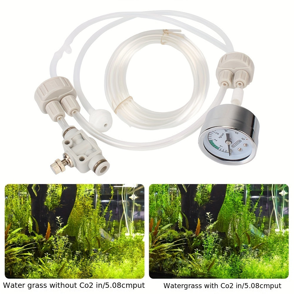 All-in-one DIY CO2 system for aquariums, includes diffuser valve and pressure device for underwater plants and fish. Great for all water grass varieties.