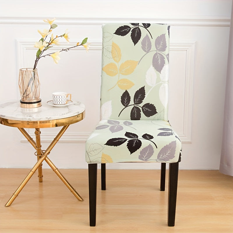 Printed stretch chair slipcovers in 4 or 6 pieces, ideal for dining chairs in various settings.