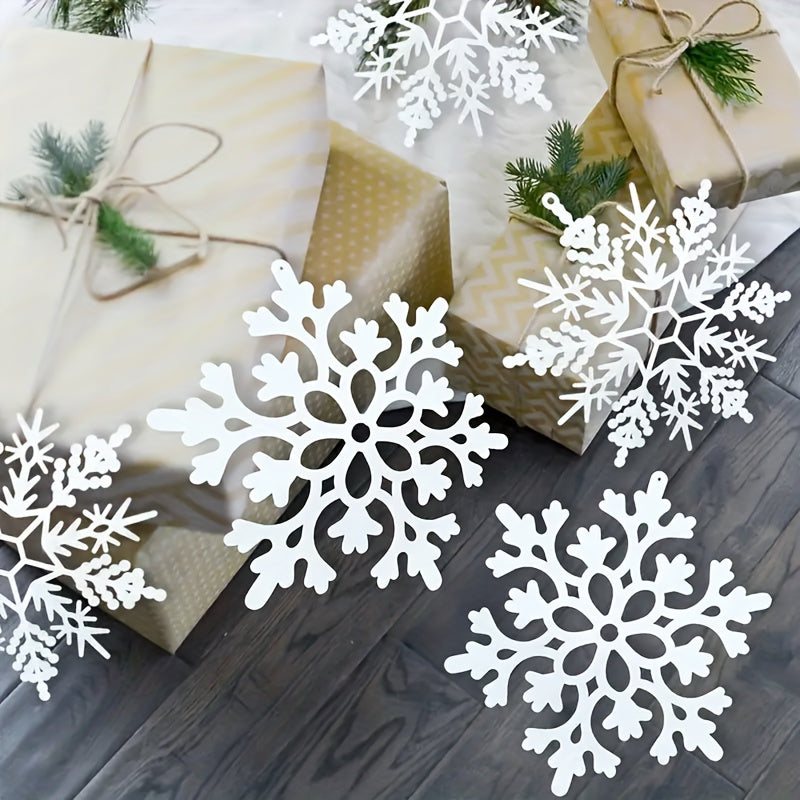 10 Christmas snowflake ornaments, plastic pendants, 10cm diameter, for festive tree decoration, no electricity needed.