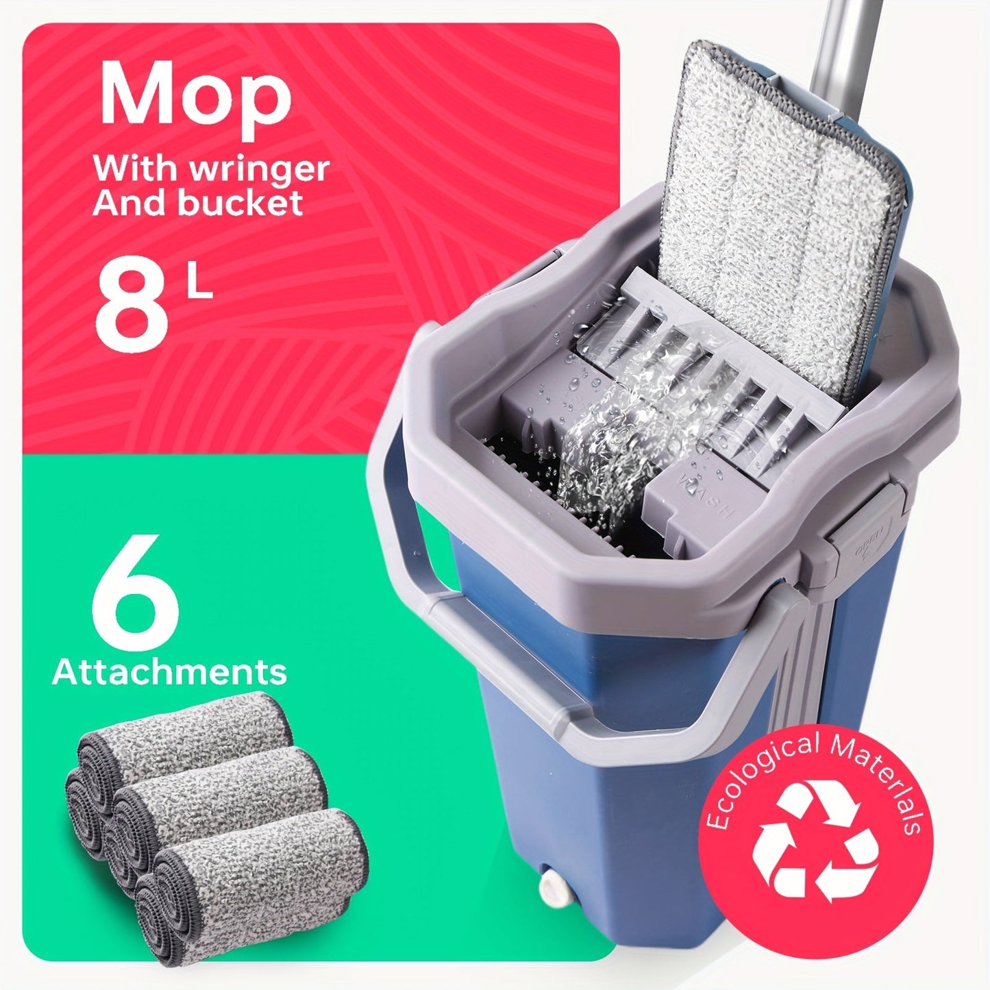 Get the ultimate cleaning companion with the 8L Deep Blue Mop and Bucket Set with Wringer. This high-quality set comes with 2/3/4/6 reusable microfiber pads for effortless cleaning in the kitchen, bedroom, living room, and bathroom.