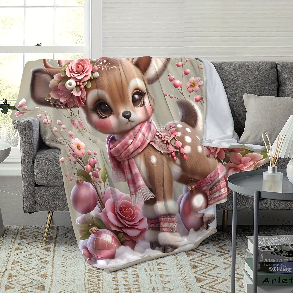 Soft and lightweight deer print flannel throw blanket, perfect for bed, travel, camping, living room, office, sofa, or chair. Provides all-season comfort and a cozy, cute touch to any room.