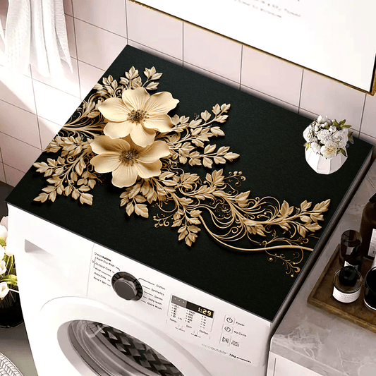 Add a touch of elegance to your kitchen with this luxurious floral polyester dish drying mat. Perfect for your kitchen countertop, this multi-functional tabletop pad can also be used for your washing machine and microwave. It is a decorative accessory