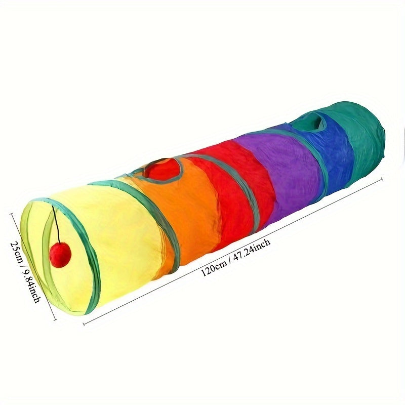 Foldable cat tunnel also suitable for dog training, storage, and interactive play with pet toys.