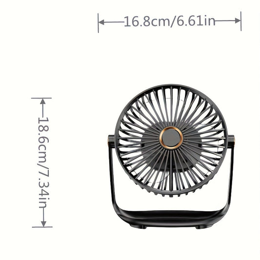 Experience the convenience of the JKUOO 19.99cm Portable Desk Fan with Nightlight. This fan features USB-C charging, 5-speed settings, 360° tilt, quiet operation, a 1200mAh lithium battery, and is made of high-quality plastic material. Perfect for both