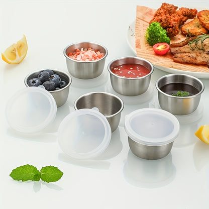 Set of 2/4/6 leakproof 1.6oz stainless steel salad dressing containers with clear lids, ideal for bento boxes and on-the-go meals.