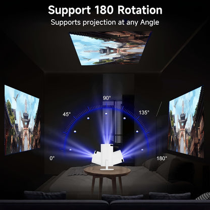 XYA Portable Projector S100 with 720P HD resolution, 120 ANSI Lumens, BT5.0 WiFi, Android 12, 16:9 Aspect Ratio, and Smartphone/Tablet Connectivity. Includes Table Mount, Remote Control