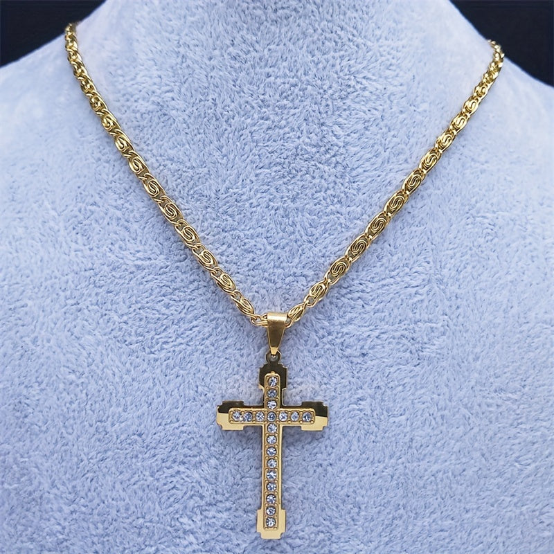 Introducing a stylish and premium stainless steel cross necklace with a luxurious niche design and high-end appeal.