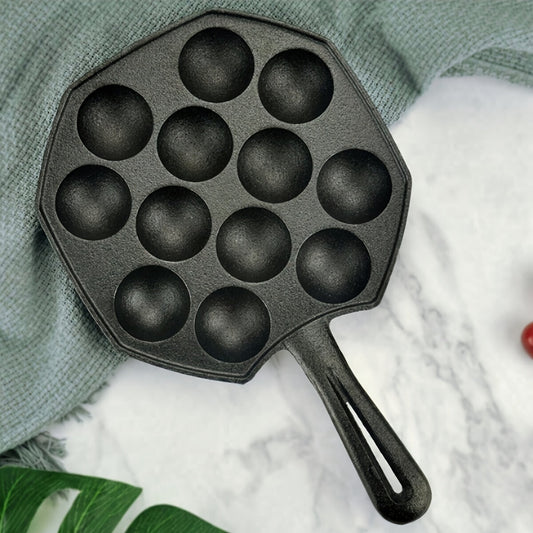 Get perfect takoyaki and poffertjes with our durable cast iron pan! This non-stick octopus ball maker and quail egg mold comes with a sturdy handle for easy use. Remember to hand wash only for best results - ideal for authentic Japanese and Dutch