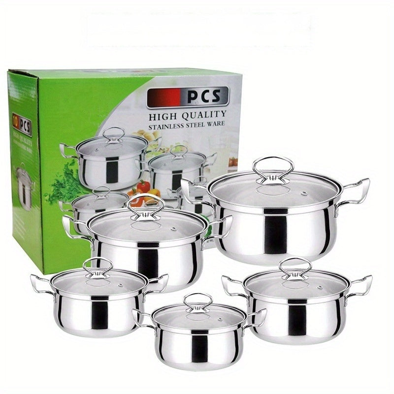 Stainless Steel Cookware Set: 10 Pieces with Handles, Non-Stick Pots and Pans, Perfect for Home and Professional Cooking