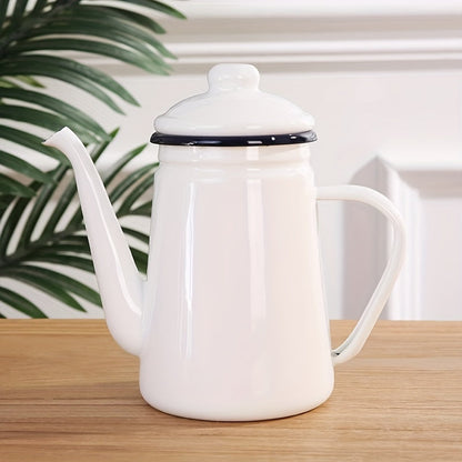 Retro Thickened Enamel Tea Kettle - 1.1L capacity, perfect for making coffee, oil, milk tea, and more. Ideal for both summer and winter drinkware, these enamel kettles are a stylish addition to your home kitchen. Great for back to school supplies.