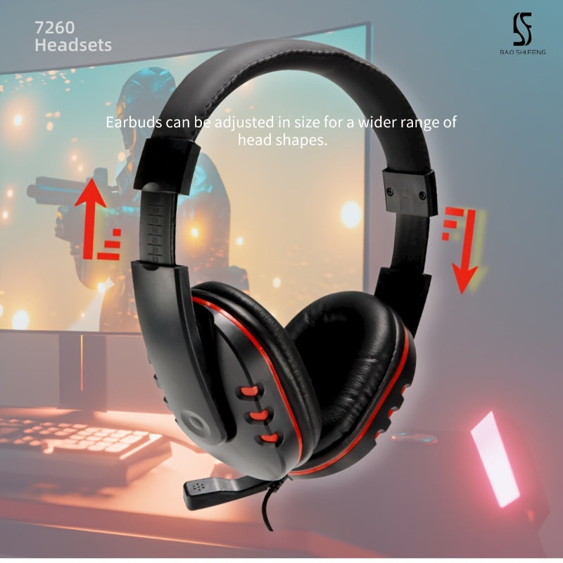 7260 Black and Red Gaming Headset with Microphone, Noise-Cancelling Over-Ear Headphones, Volume Control, Comfortable Earpads, Ideal for Gaming and Online Classes