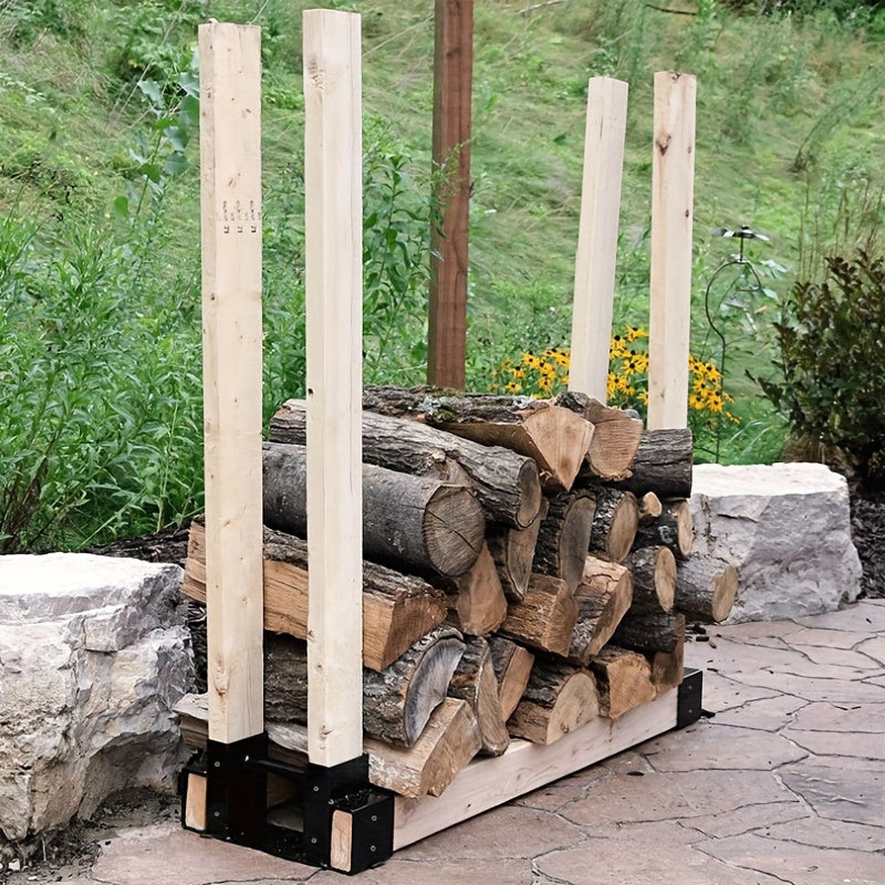 Firewood Rack Kit for Indoor and Outdoor Use - Sturdy and Adjustable, Made of Rustproof Iron, Great for Fireplaces, Decks, and Patios