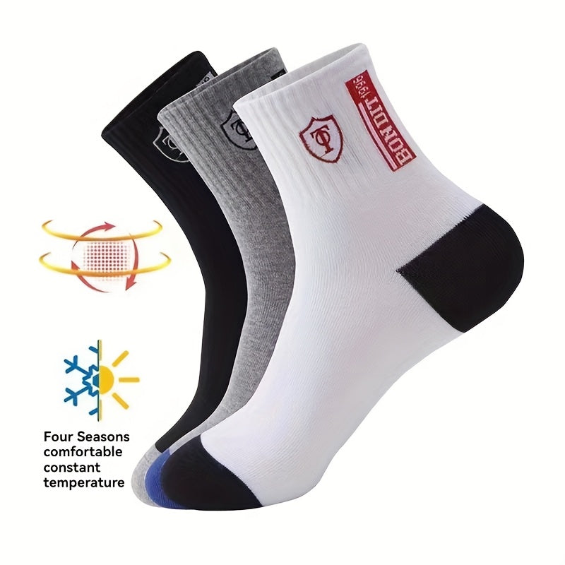 10 Pairs of Men's Sports Crew Socks with Letter Pattern