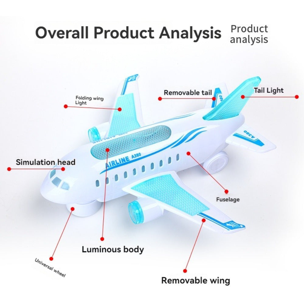 Battery-Powered Airplane Model Toy for Kids with Lights and Music - Durable Plastic Construction in White Color