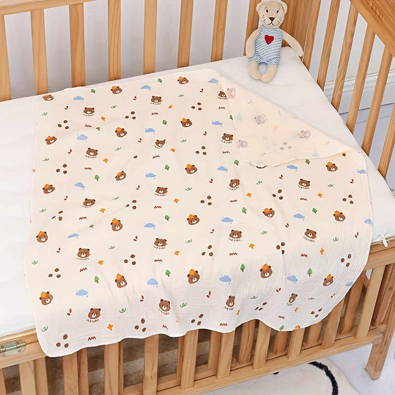 Double-Layer Muslin Swaddle Blanket with Cartoon Print - Ultra-Soft, Lightweight, and Hand Washable - Ideal for Young Children.