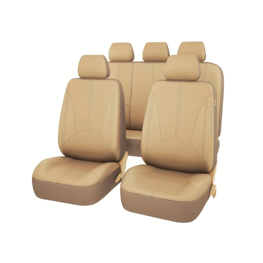 9pc Universal Beige Car Seat Covers - Breathable PVC Material